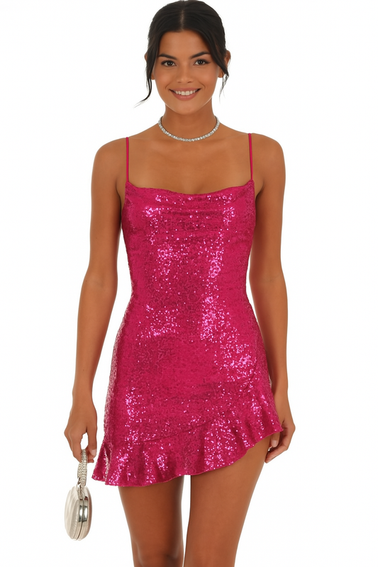 Petal Spark Sequin Dress in Pink
